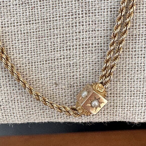 Victorian Pearl Slide Necklace Pocket Watch Chain 14k Yellow Gold 24" 18.7g - Picture 15 of 16